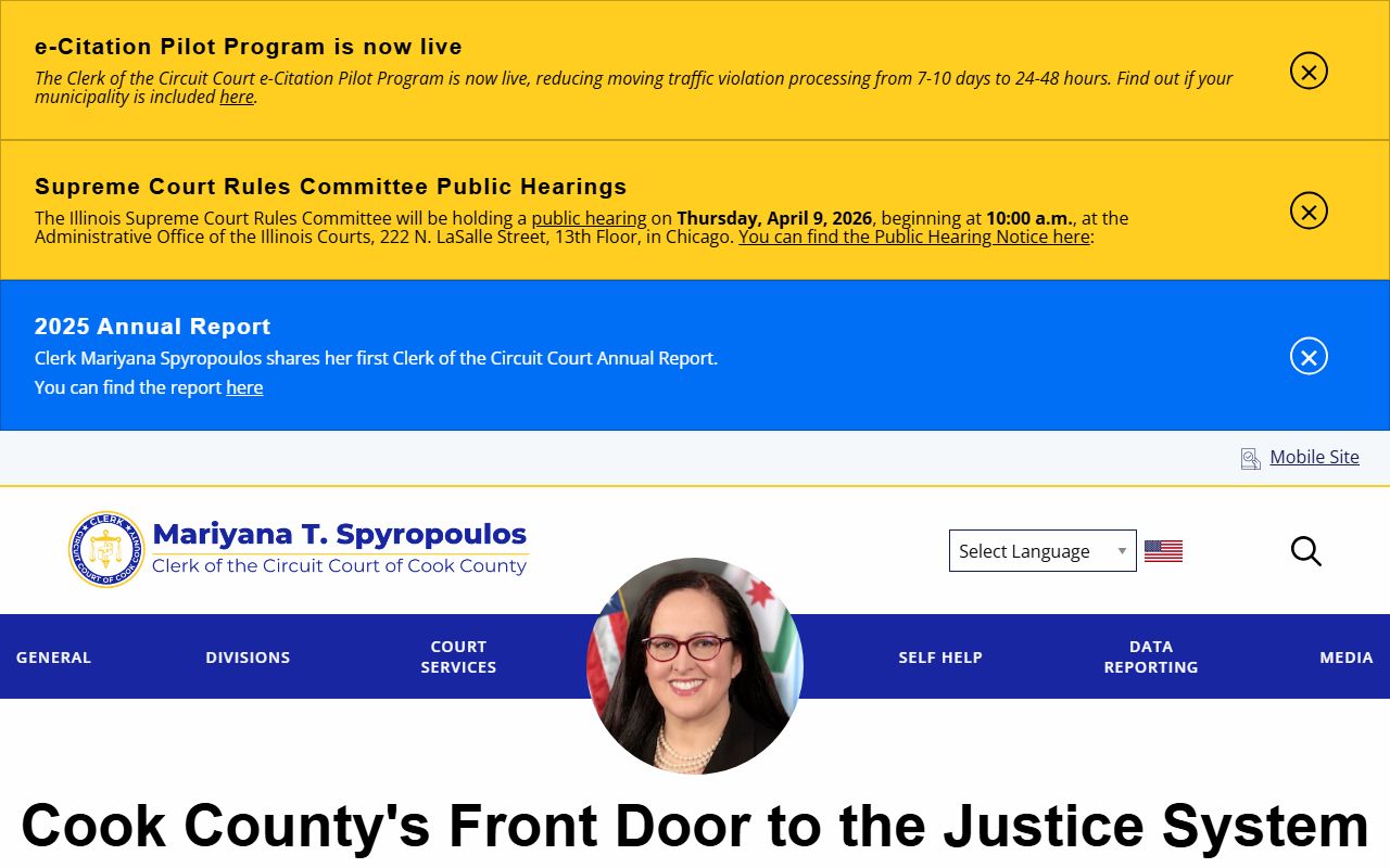 Cook County Clerk of Court official website for civil court records access
