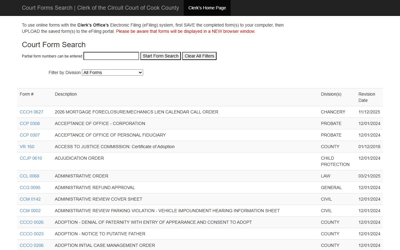 Cook County Circuit Court forms for civil case filings