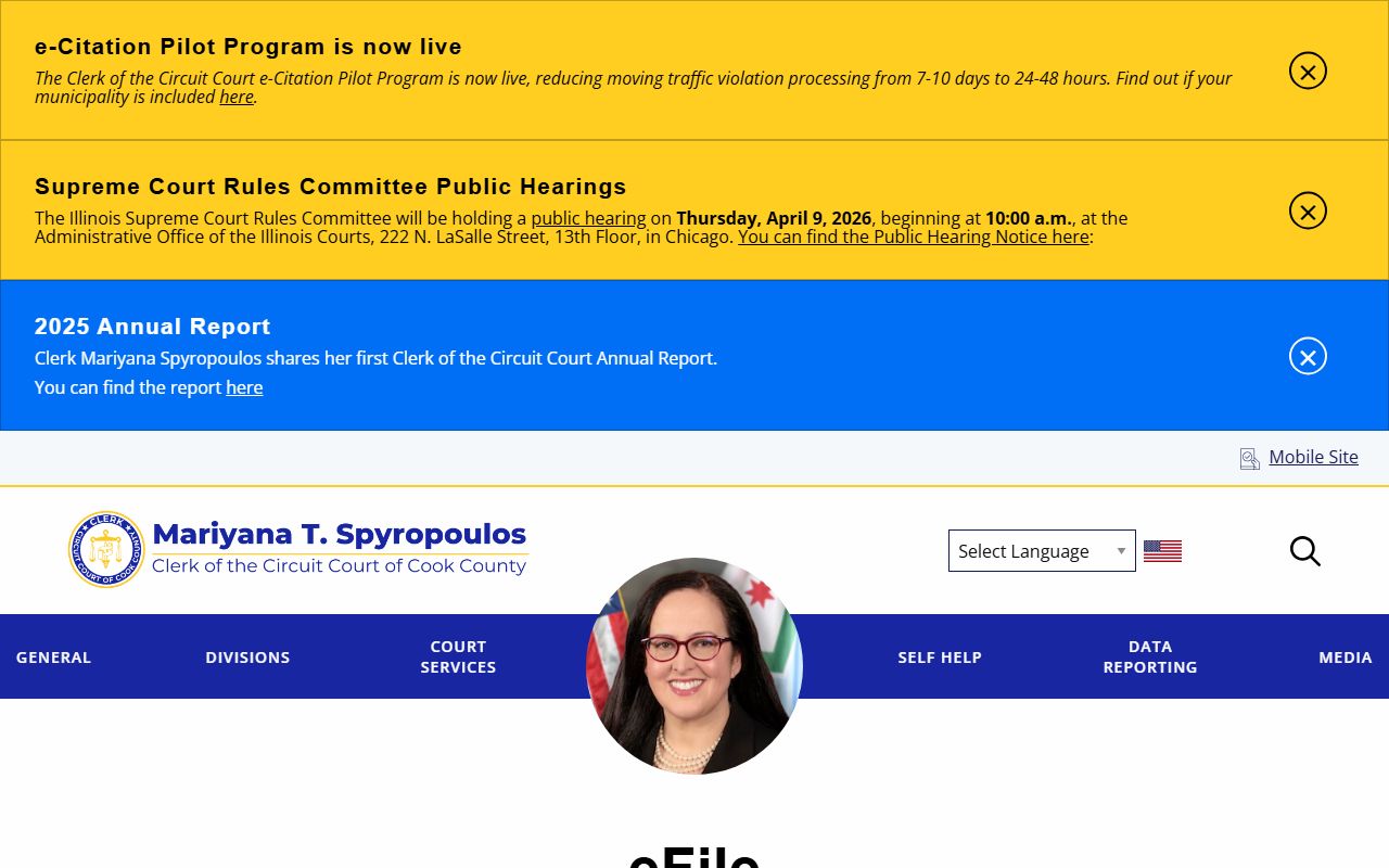 Cook County eFiling information portal for civil court case submissions