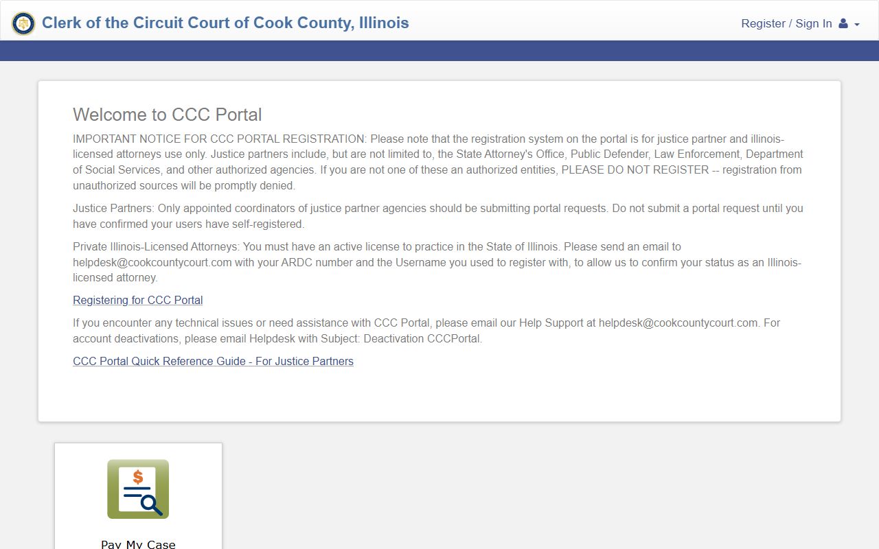 Cook County Justice Partners Portal for professional civil court records access