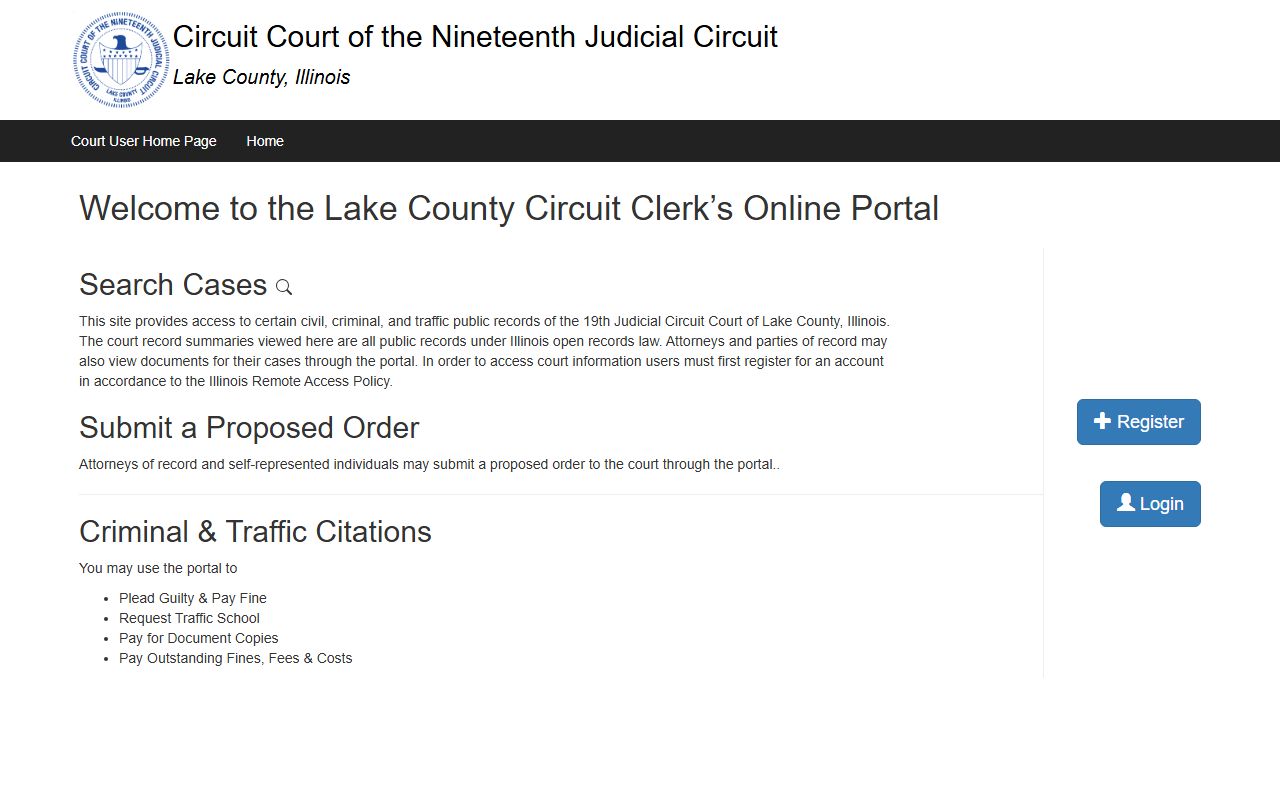Lake County 19th Judicial Circuit eCourt portal for civil court records