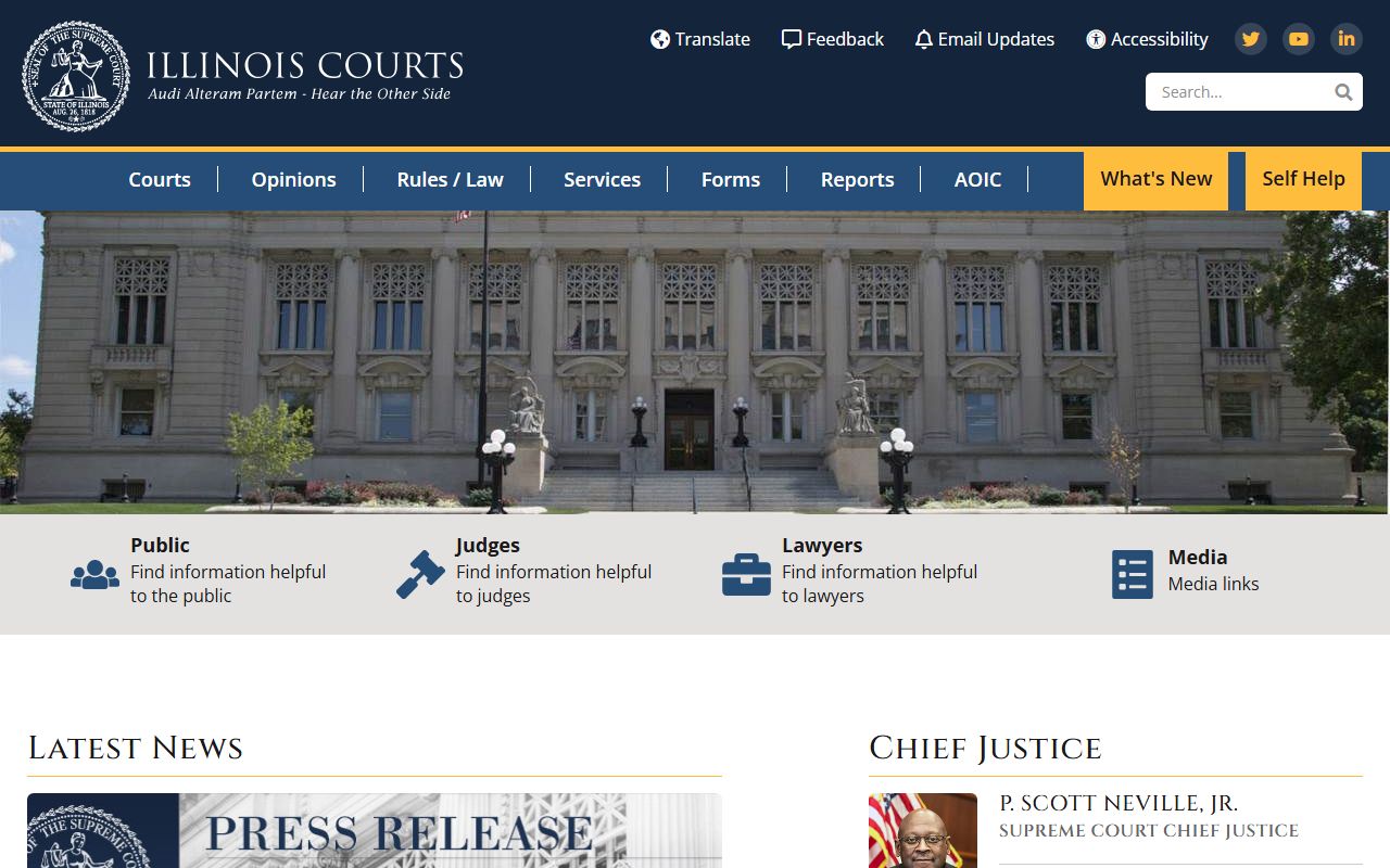 Illinois Courts official website homepage for civil court records access