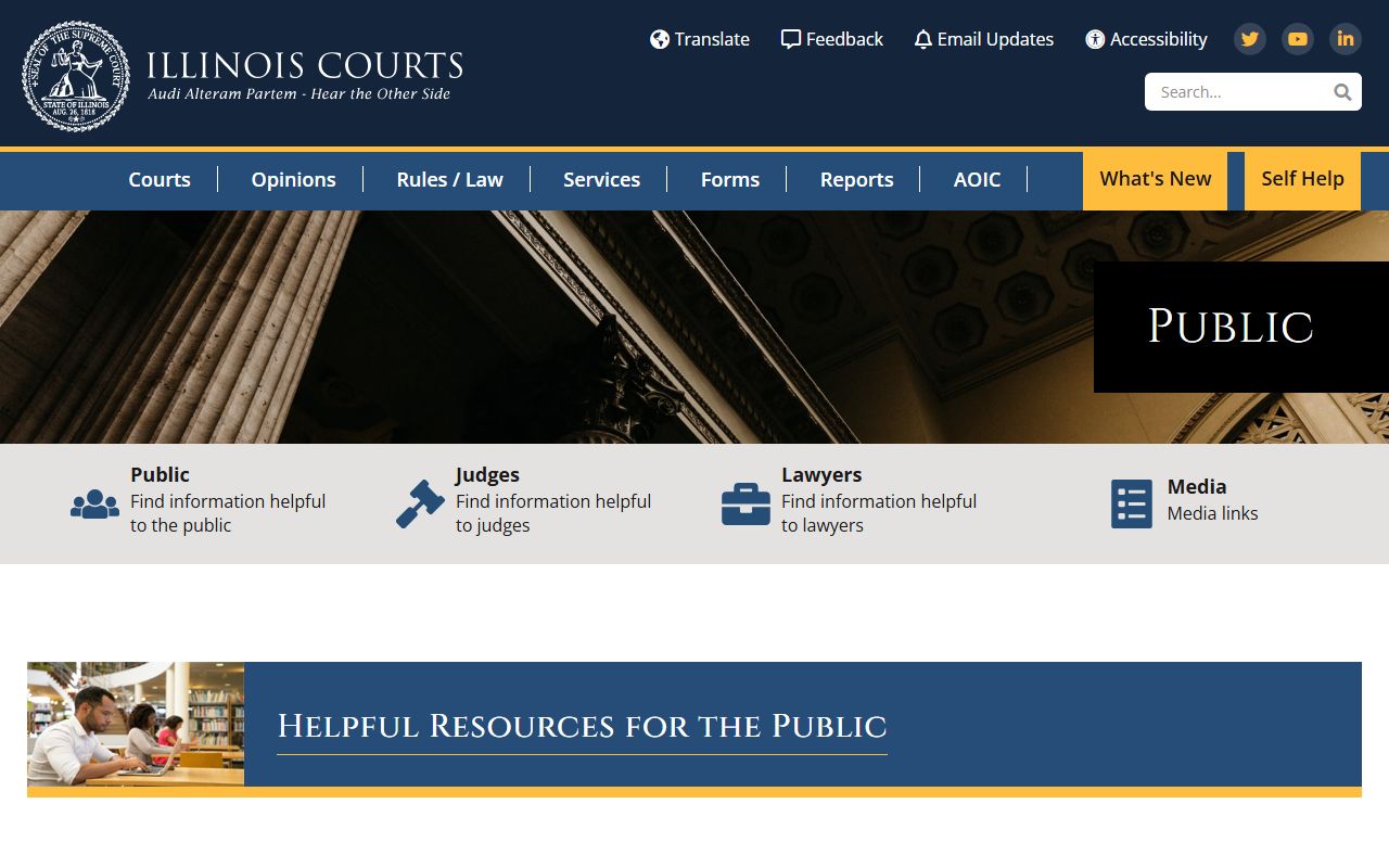 Illinois Courts public resources page for civil court records access