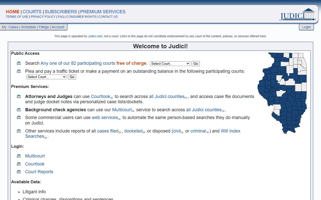 Judici.com multicounty search portal for DuPage County civil court records