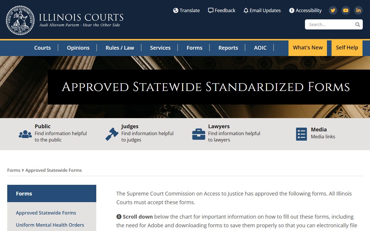 Illinois state portal for court forms related to Lee County civil court records