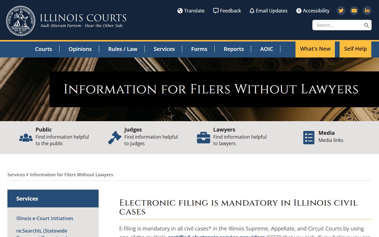 Illinois state portal eFiling system used for Kankakee County civil court record filings