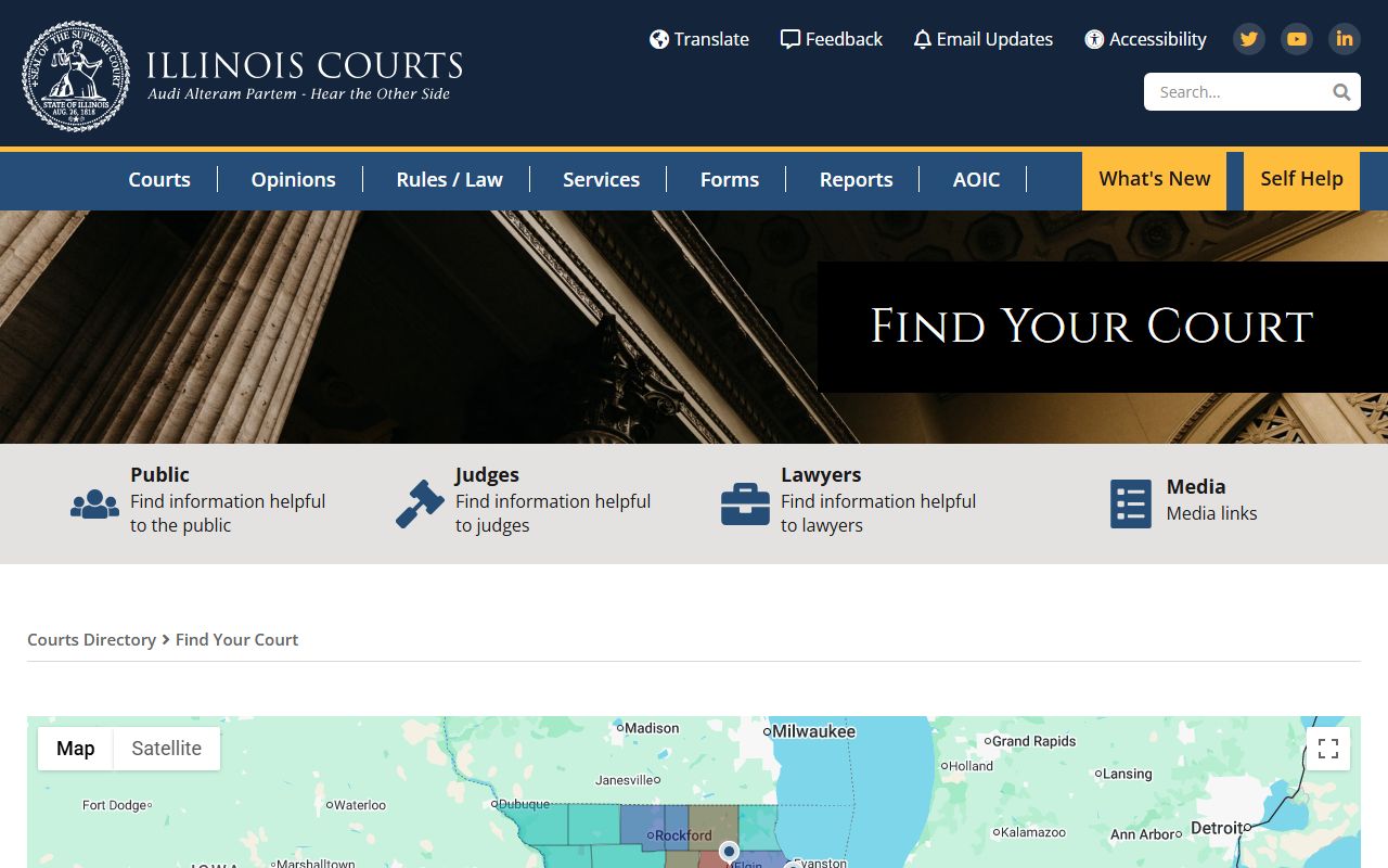 Illinois Courts portal for finding civil court records for Des Plaines cases