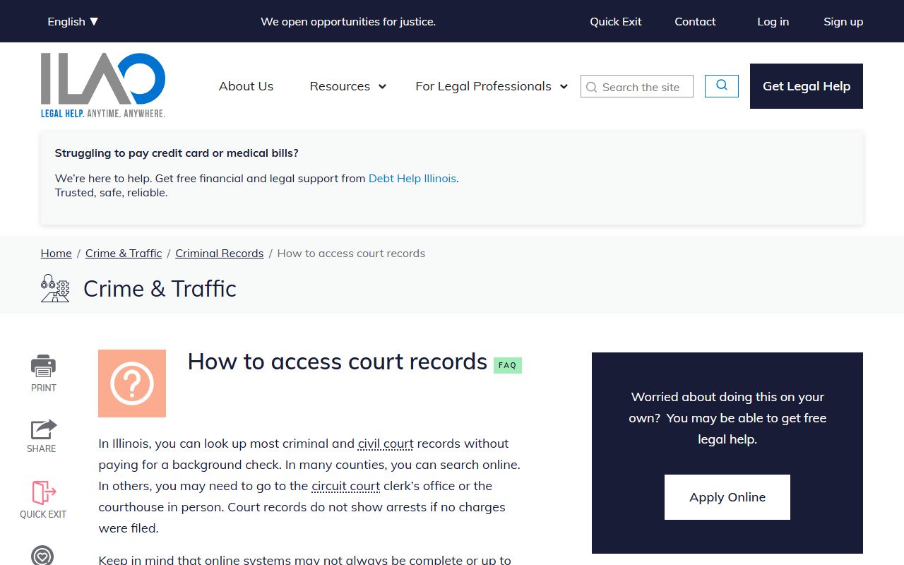 Illinois Legal Aid Online guide for accessing and copying civil court records